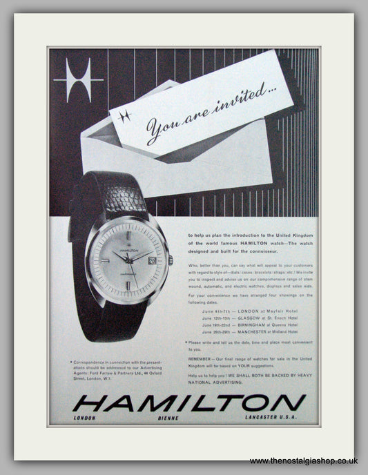 Hamilton Watches. Original Advert 1962.  (ref AD7449)