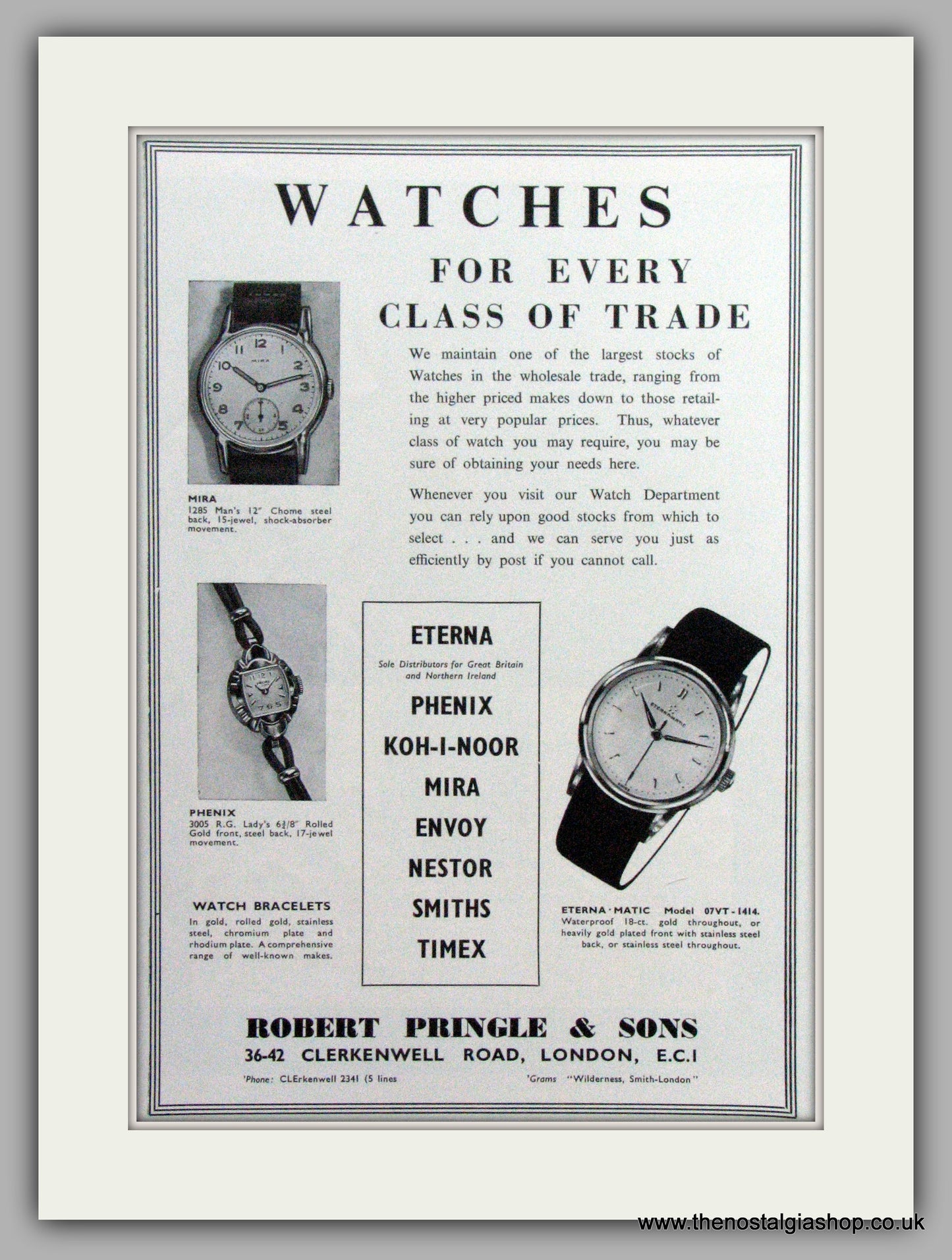 Robert Pringle & Sons Trade Watches. Set Of 3 Original Adverts 1956/57.  (ref AD7530)