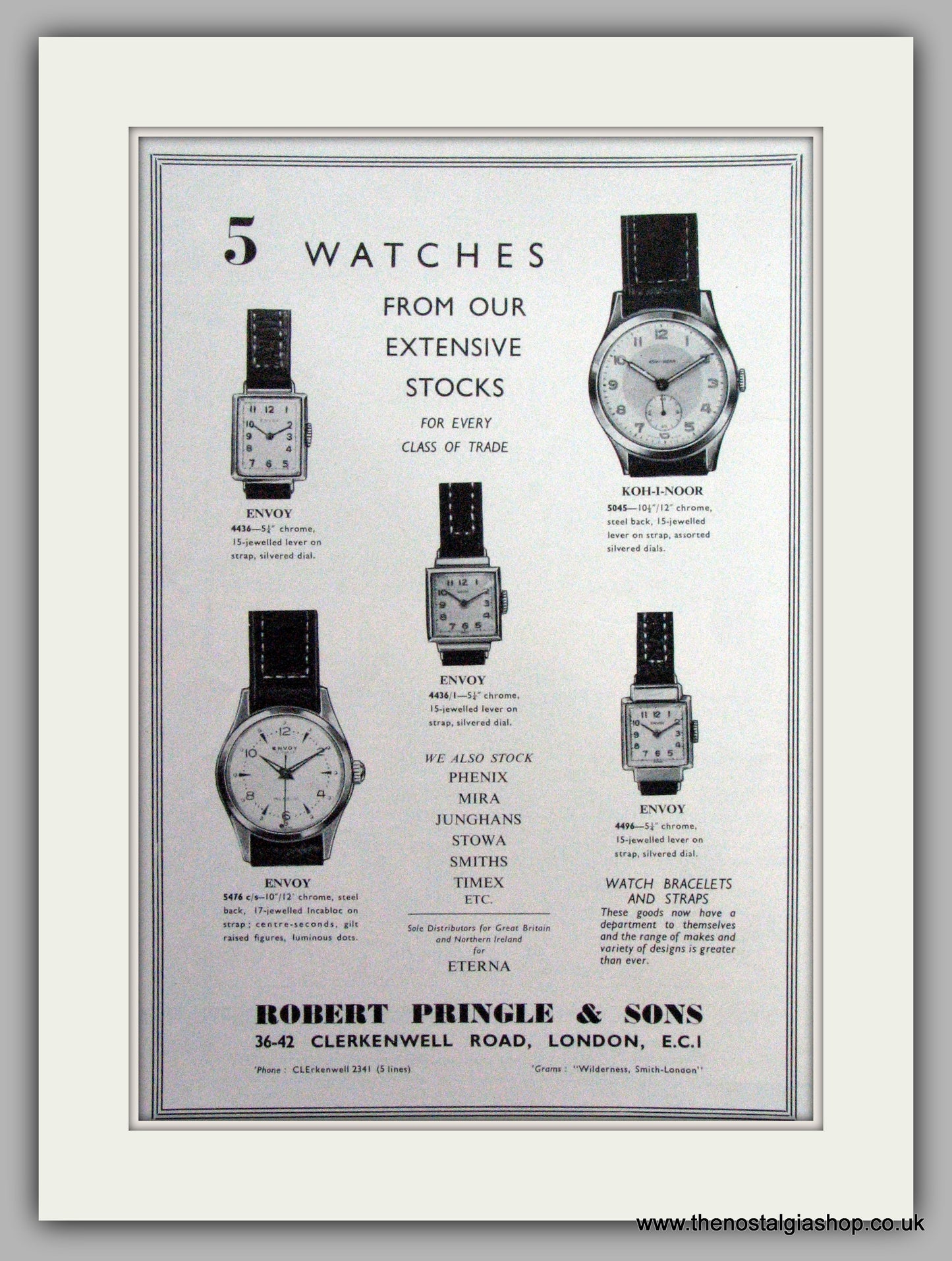 Robert Pringle & Sons Watches. Set Of 2 Original Adverts 1959  (ref AD7532)