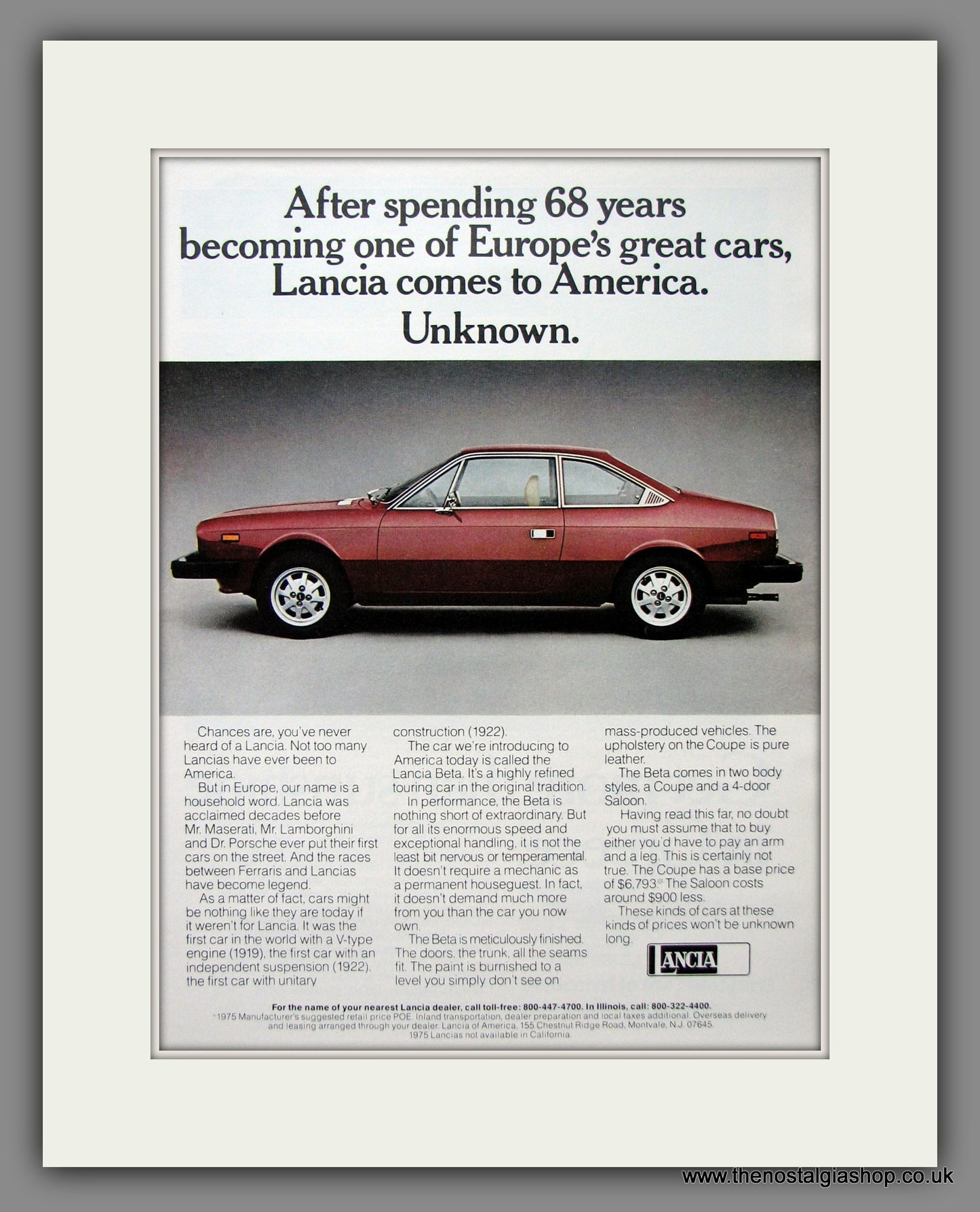 Lancia Beta. Original American Advert 1975 (ref AD54808)
