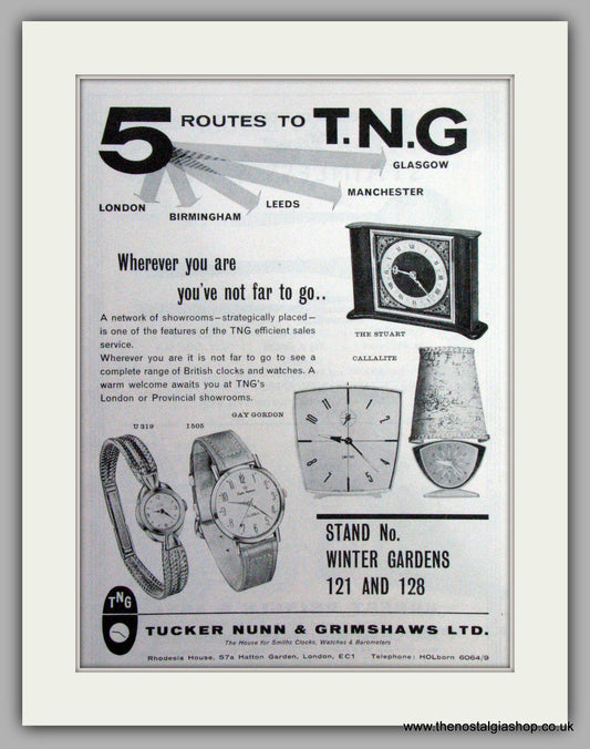 T.N.G Watches Showroom.  Original Advert 1962  (ref AD7533)