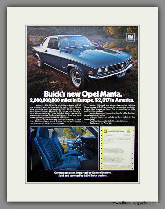 Buick Opel Manta. Original American Advert 1973 (ref AD54810)