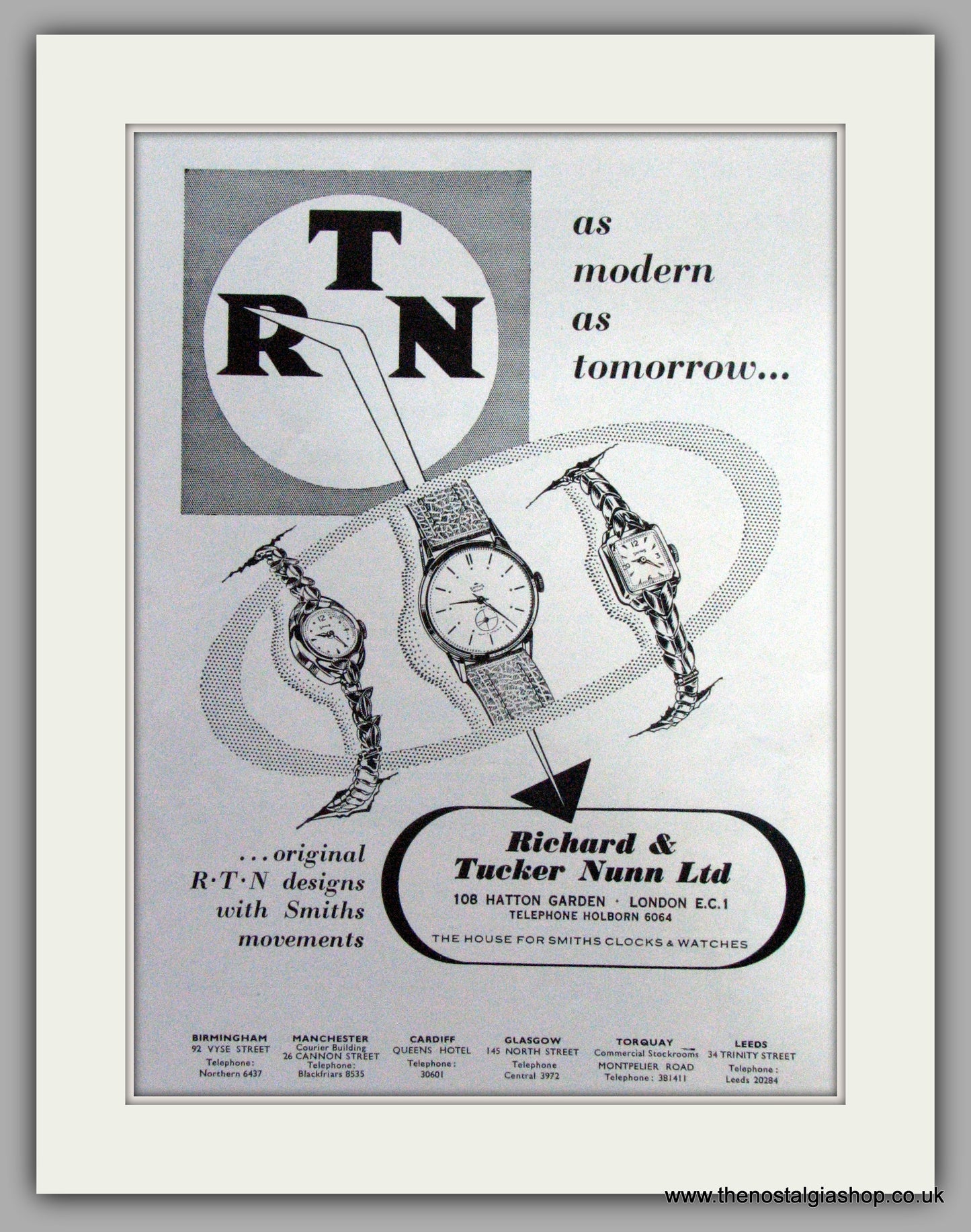 R.T.N Watches. Original Advert 1958.  (ref AD7535)