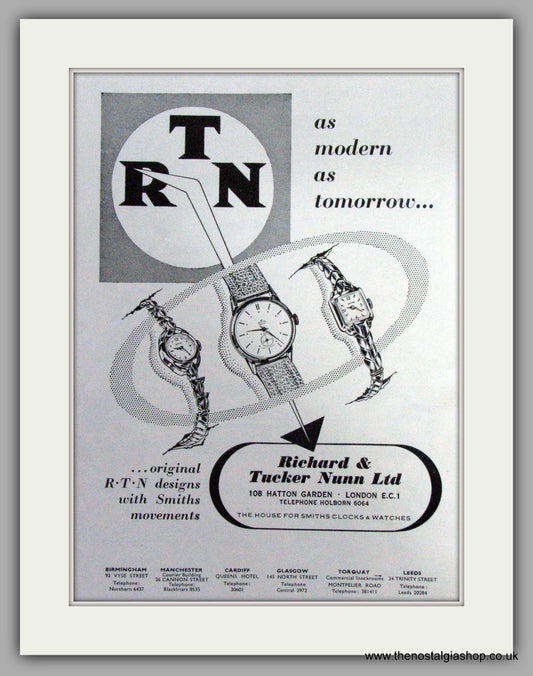 R.T.N Watches. Original Advert 1958.  (ref AD7535)