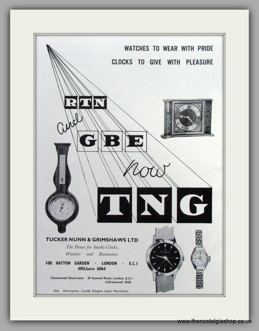TNG Watches. Set Of 2 Original Adverts 1960/61.  (ref AD7536)