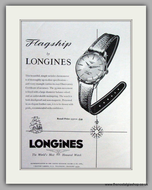 Longines Watches.  Original Advert 1958.  (ref AD7537)