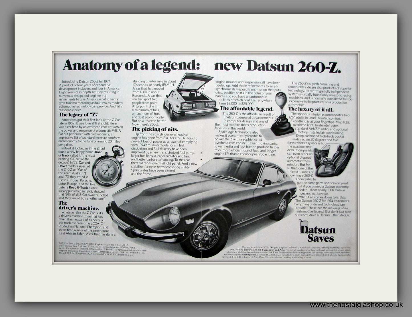 Datsun 260-Z. Original American Advert 1974 (ref AD54817)