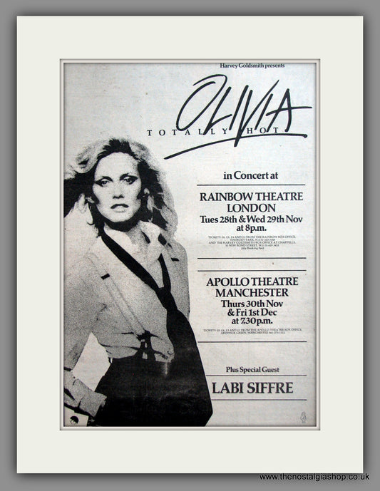 Olivia Newton-John in Concert, Rainbow Theatre. Original Advert 1978 (ref AD11894)