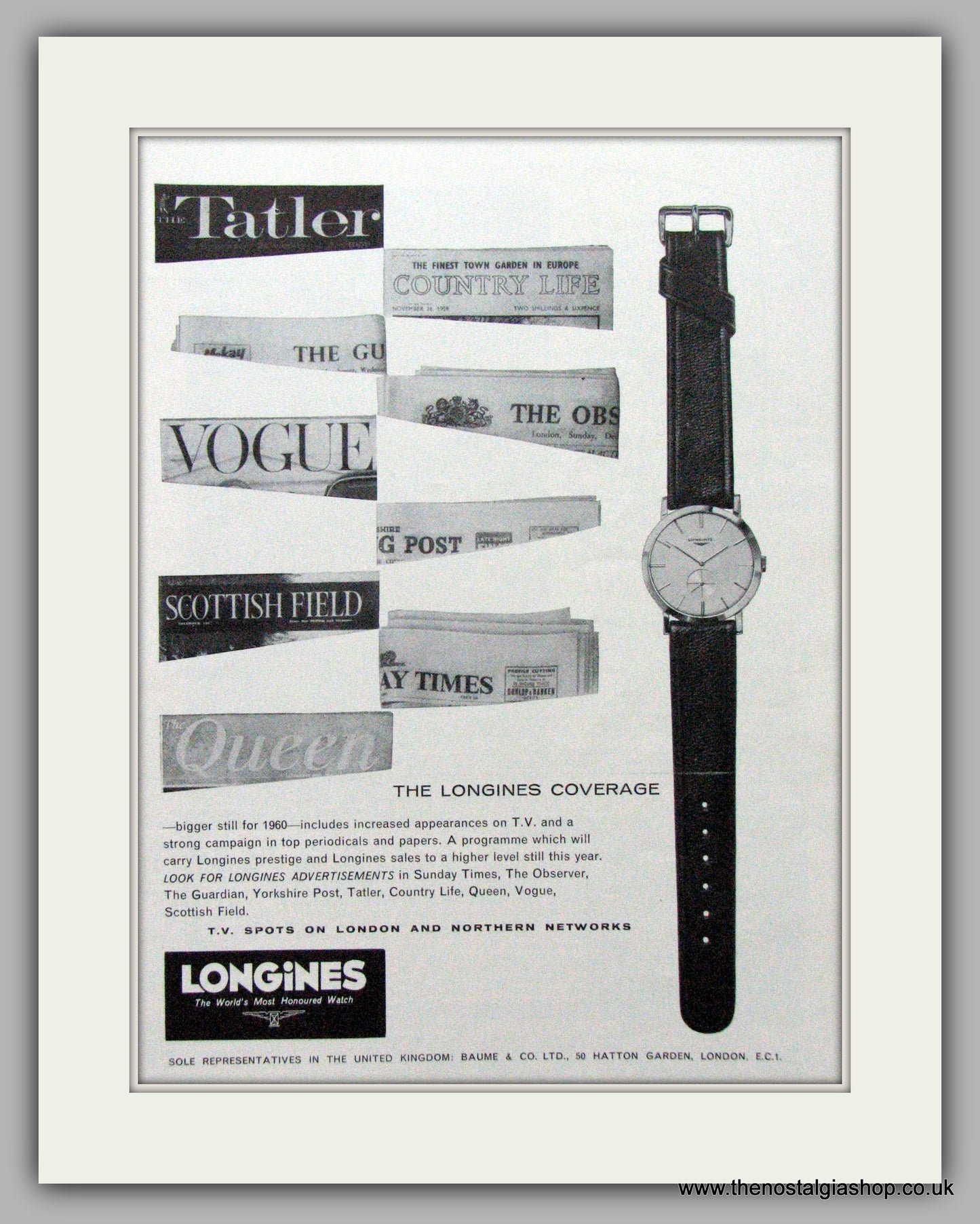 Longines Watches.  Original Advert 1960.  (ref AD7540)