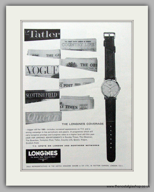 Longines Watches.  Original Advert 1960.  (ref AD7540)