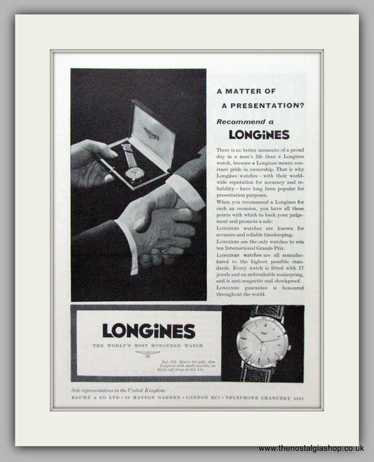 Longines Watches.  Original Advert 1961.  (ref AD7541)