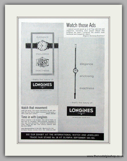 Longines Watches. Set Of 3 Original Adverts 1960/61.  (ref AD7542)