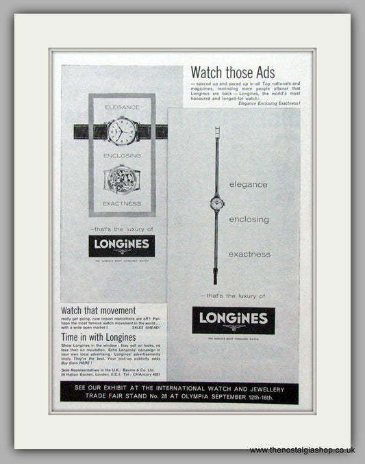 Longines Watches. Set Of 3 Original Adverts 1960/61.  (ref AD7542)