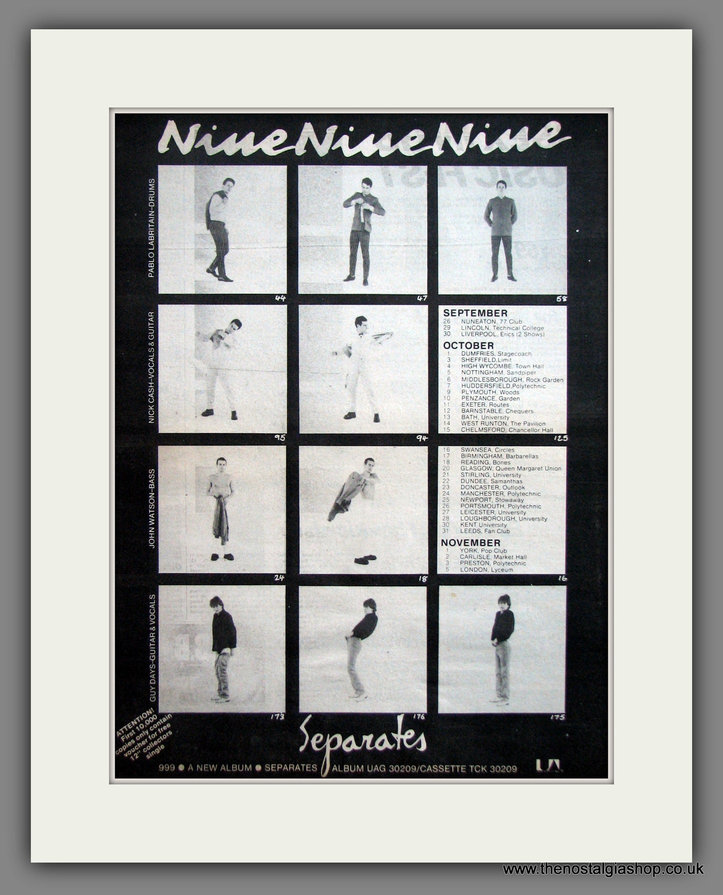 Nine Nine Nine. Separates, UK Tour. Original Advert 1978 (ref AD11938)