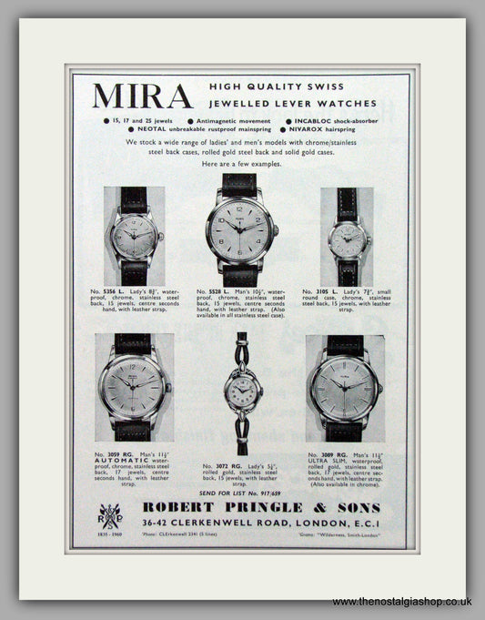 Mira Watches. Original Advert 1960.  (ref AD7565)