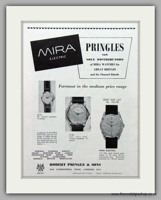 Mira Watches. Original Advert 1961.  (ref AD7566)