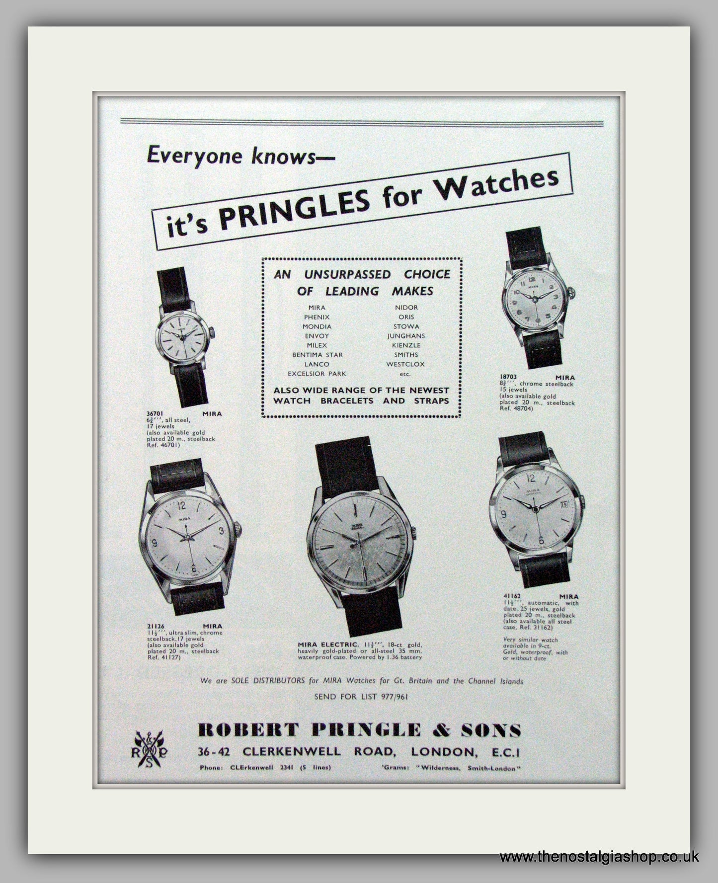 Mira Watches. Original Advert 1962.  (ref AD7568)