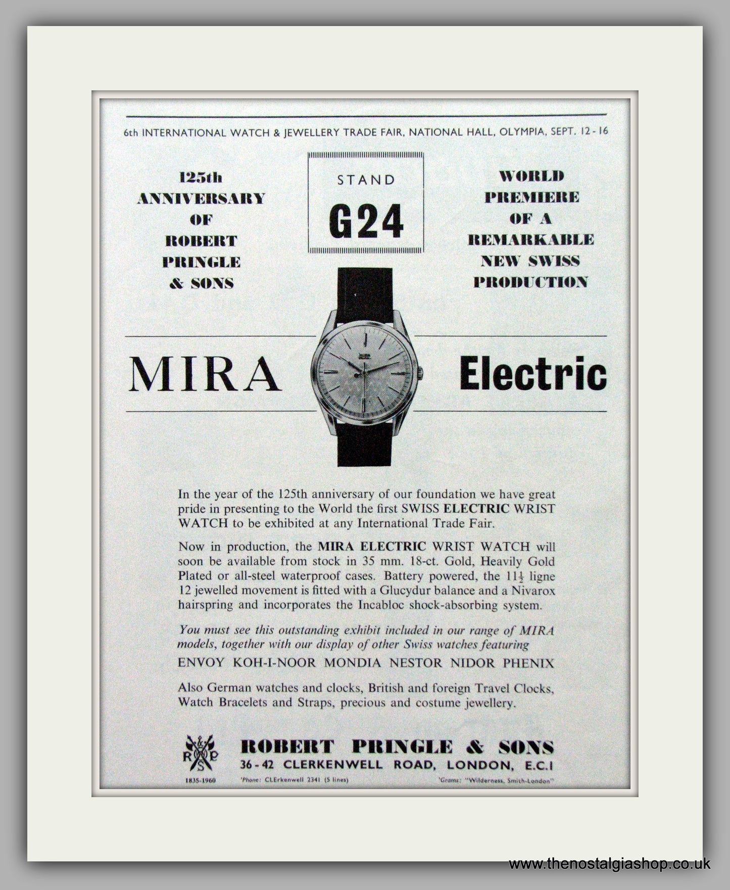 Mira Electric Watches. Original Advert 1960.  (ref AD7569)