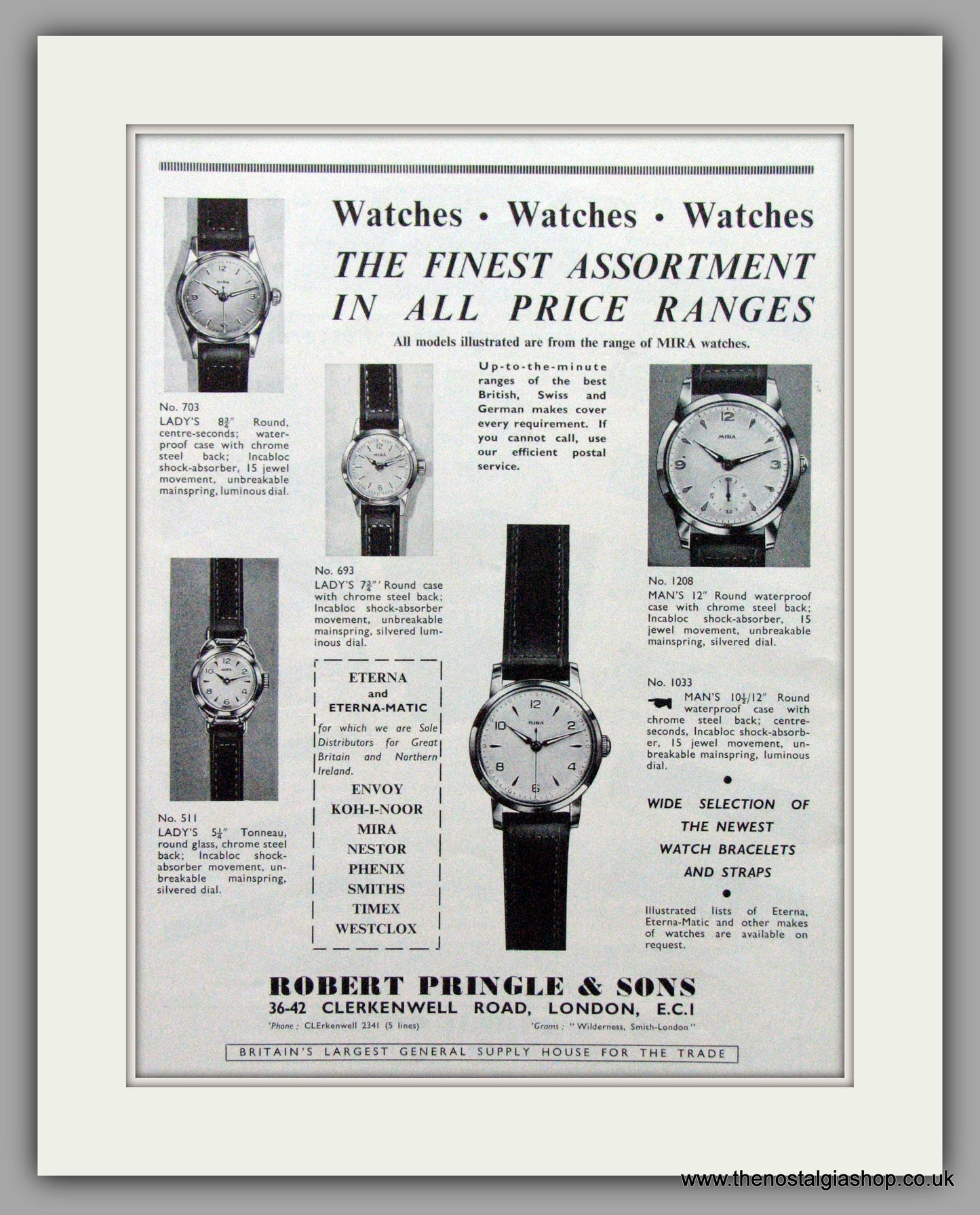 Mira Watches. Original Advert 1960.  (ref AD7570)