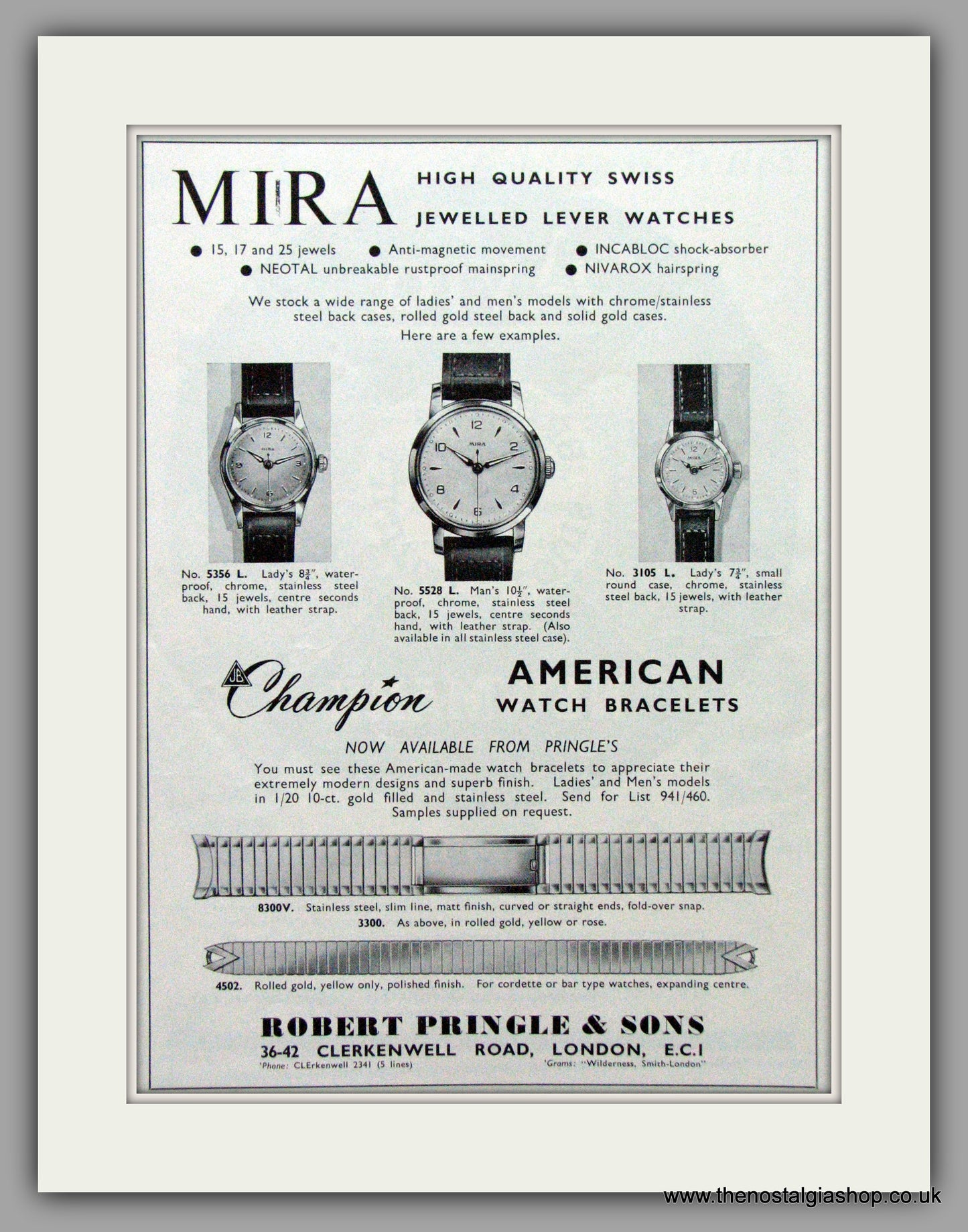 Mira Watches. Original Advert 1960.  (ref AD7571)