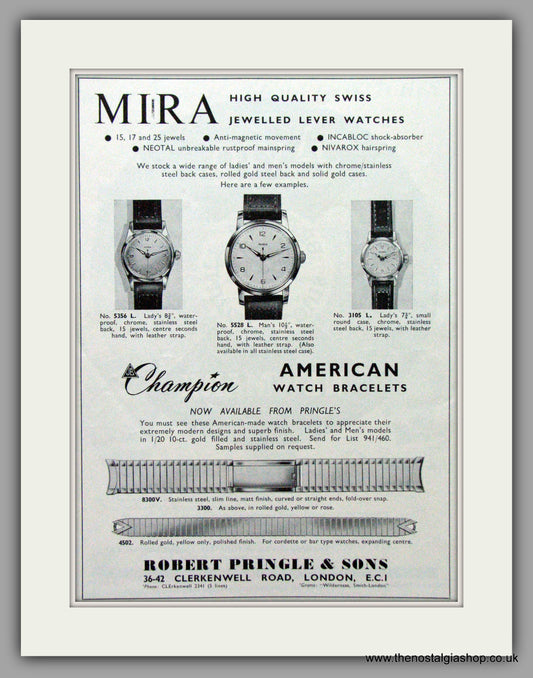 Mira Watches. Original Advert 1960.  (ref AD7571)
