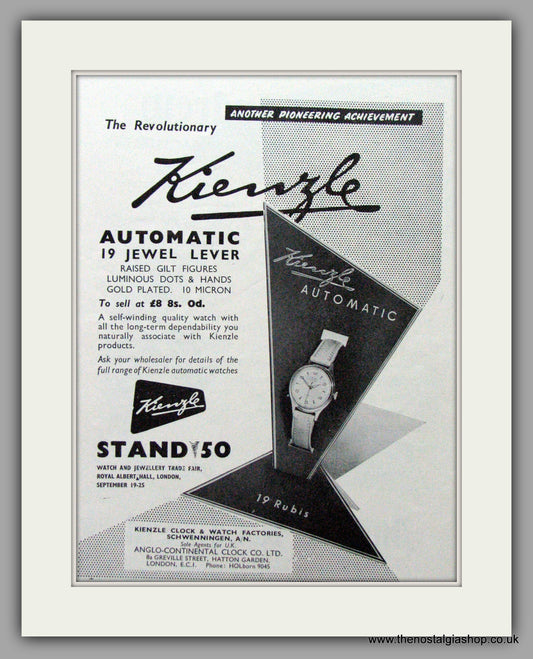 Kienzle Watches. Original Advert 1957.  (ref AD7573)