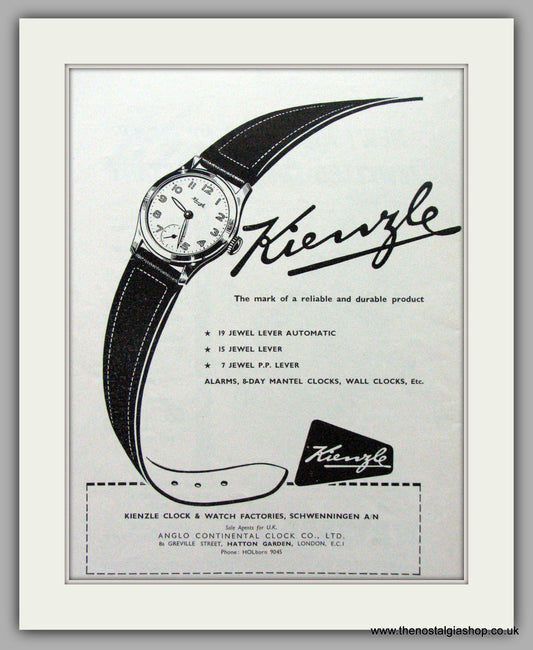 Kienzle Watches. Original Advert 1957.  (ref AD7574)