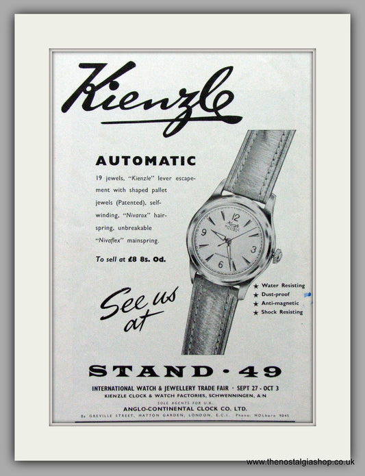 Kienzle Automatic Watches. Original Advert 1958.  (ref AD7575)