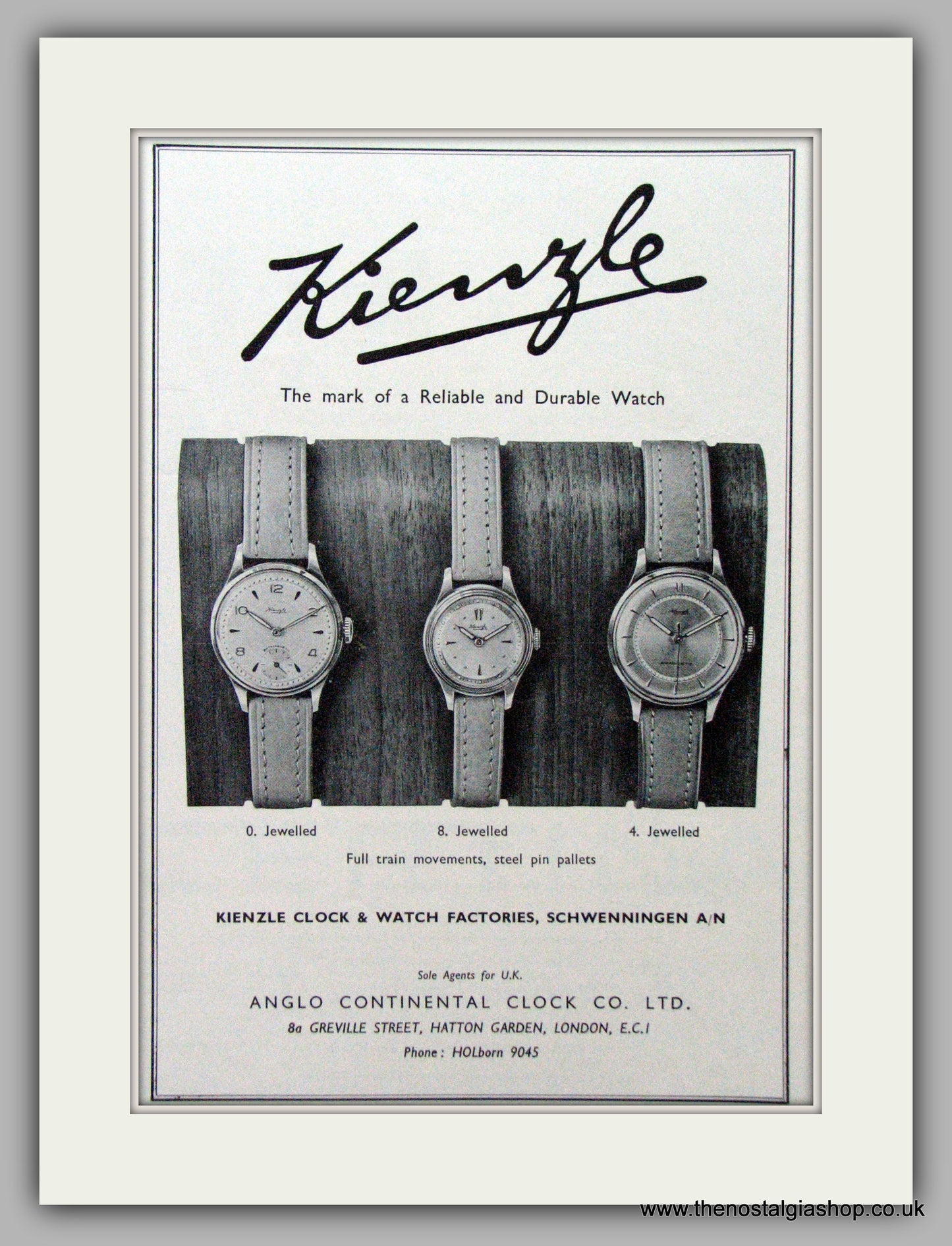 Kienzle Watches. Original Advert 1955.  (ref AD7576)