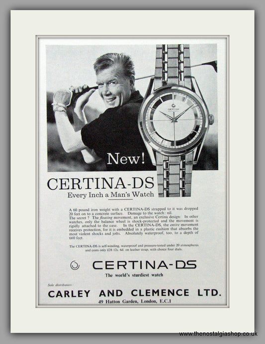 Certina-DS Watches. Original Advert 1960.  (ref AD7578)