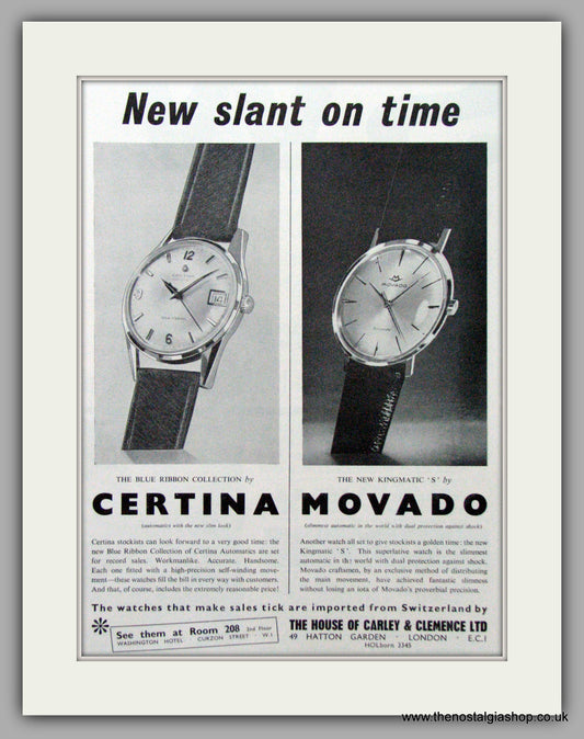 Certina Movado Watches. Original Advert 1962.  (ref AD7579)