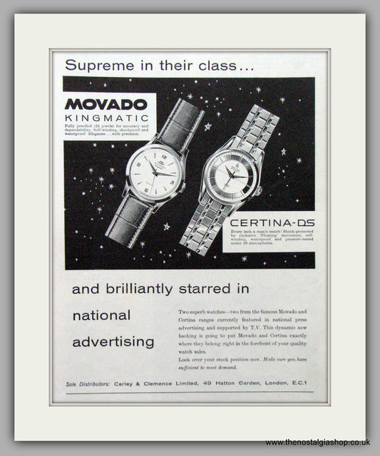 Certina-DS & Movado Kingmatic Watches. Original Advert 1960.  (ref AD7581)