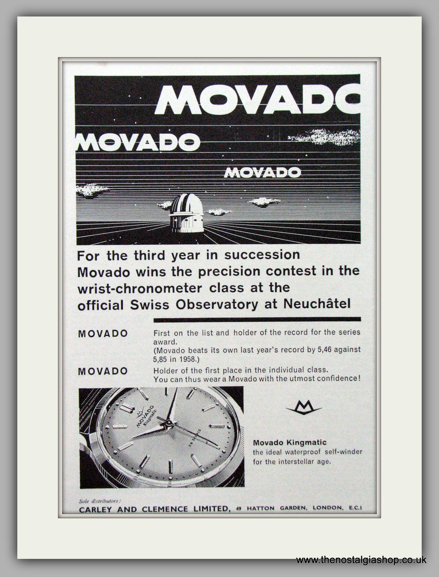 Movado Watches. Original Advert 1959.  (ref AD7582)