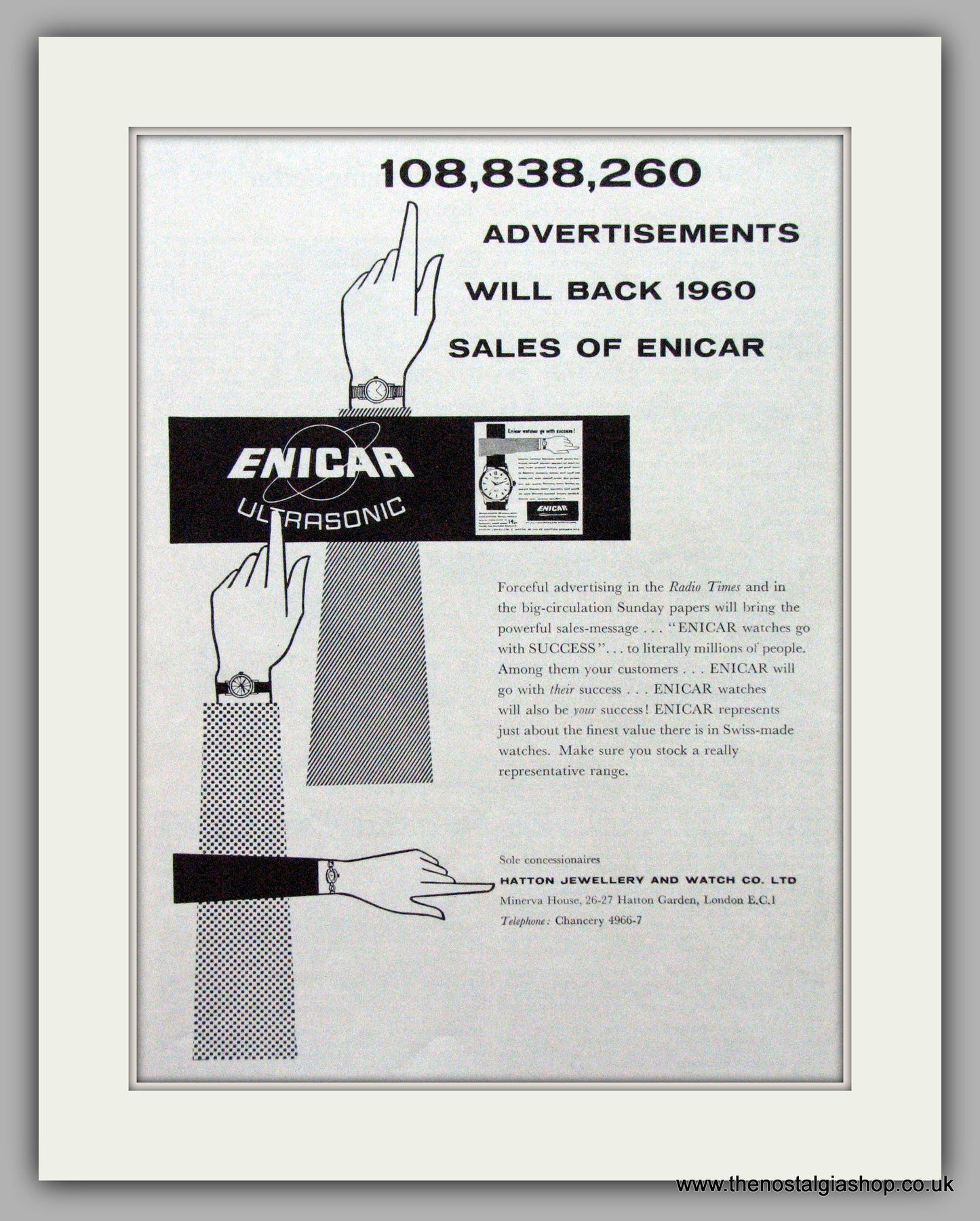 Enicar Ultrasonic Watches. Original Advert 1960.  (ref AD7584)