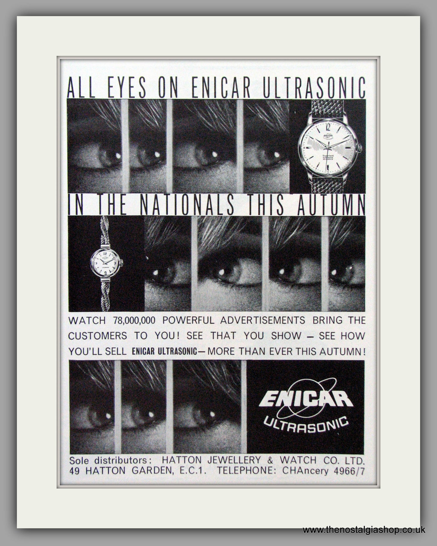 Enicar Ultrasonic Watches. Original Advert 1962.  (ref AD7586)