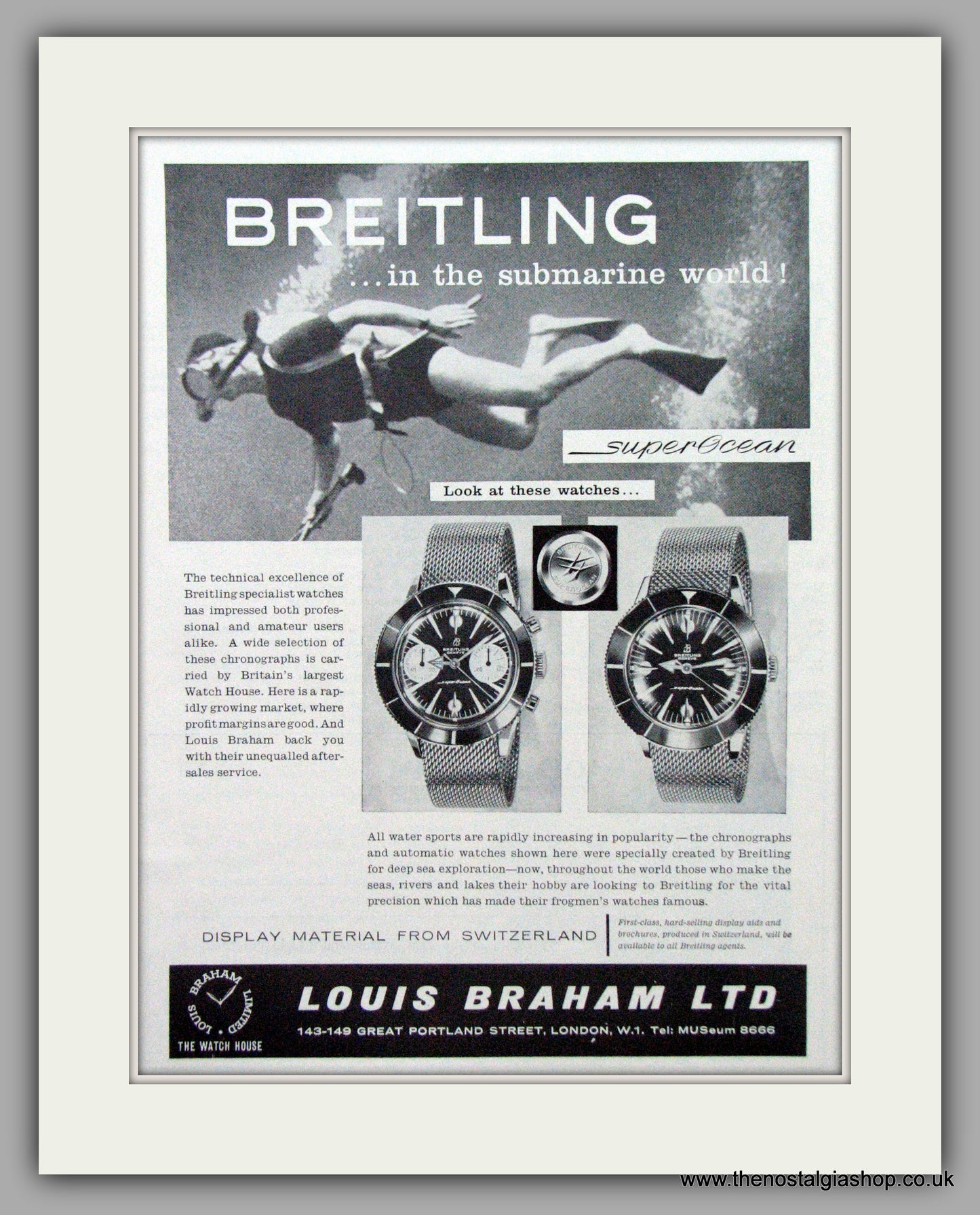 Breitling Super Ocean Watches. Original Advert 1962.  (ref AD7590)