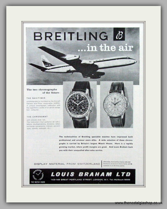 Breitling Watches. Original Advert 1962.  (ref AD7592)