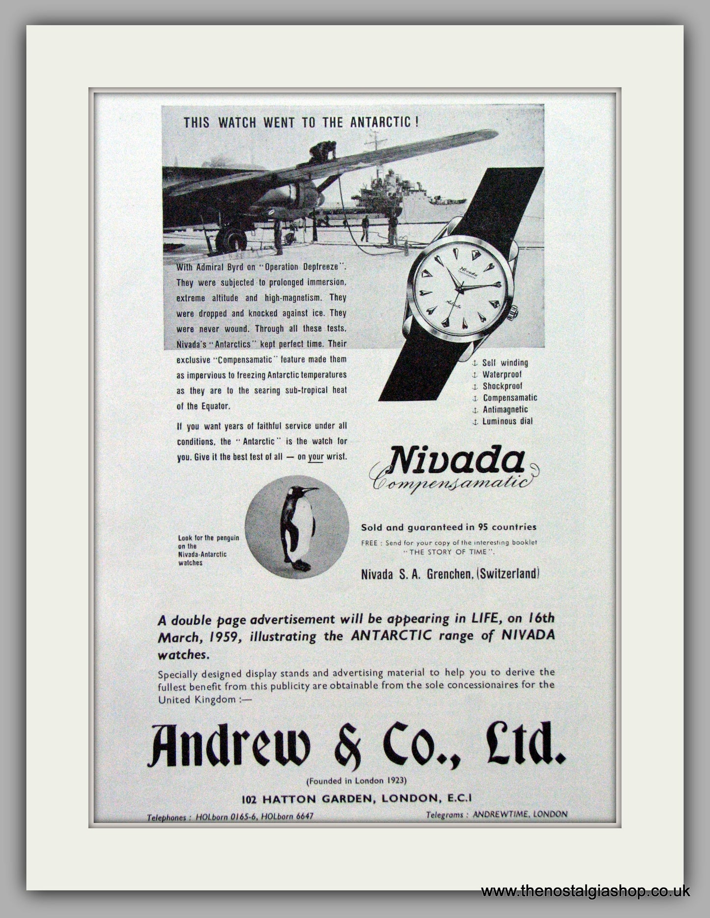 Nivada Compensamatic Watches. Original Advert 1959.  (ref AD7596)