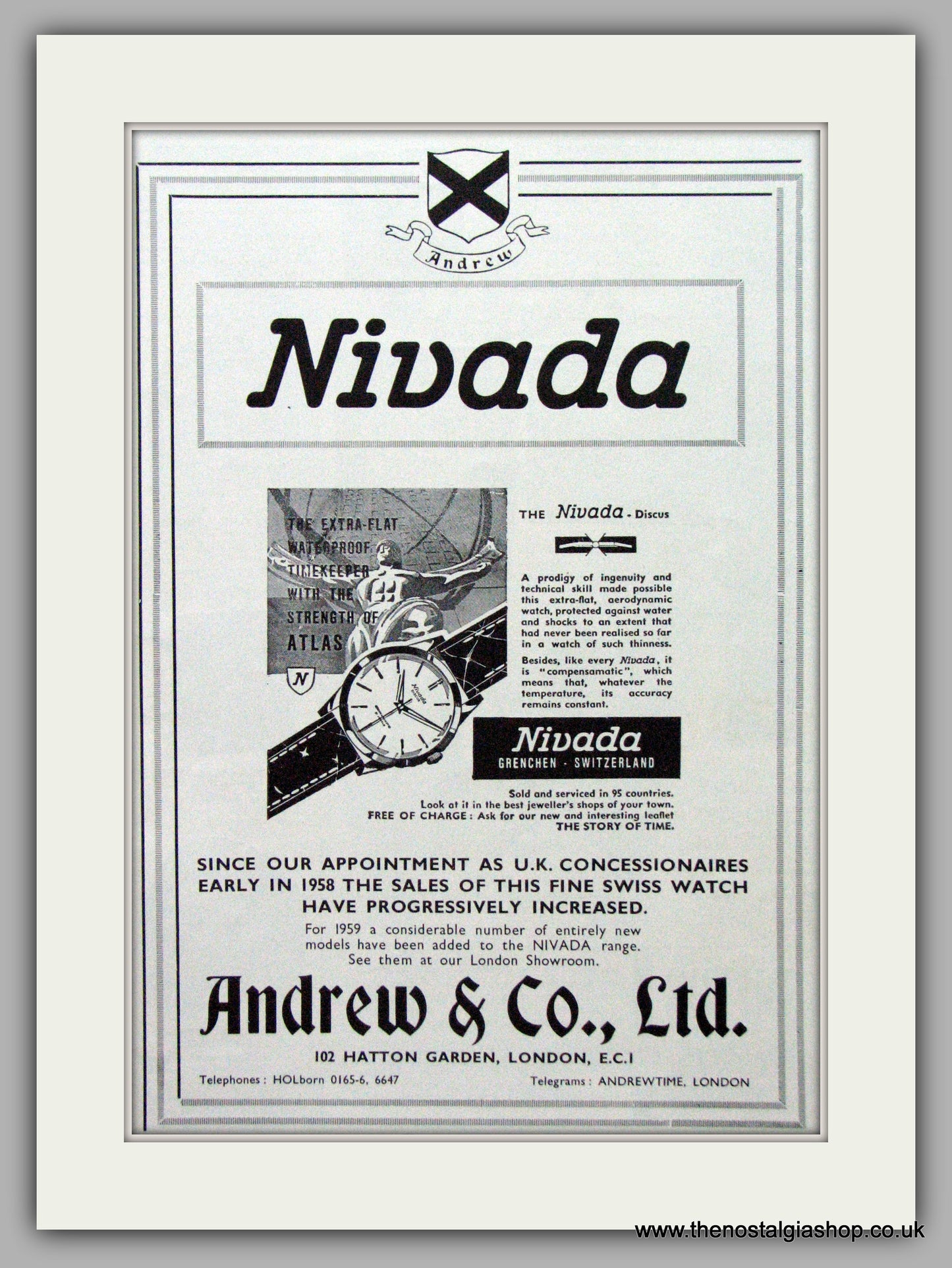 Nivada  Watches. Original Advert 1959.  (ref AD7597)