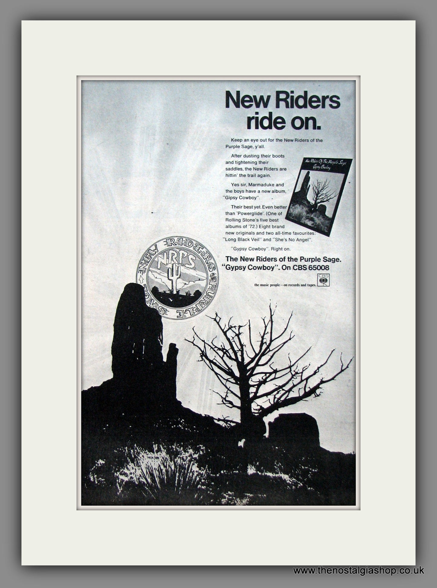 New Riders Of The Purple Sage. Gypsy Cowboy. Original Advert 1973 (ref AD12100)