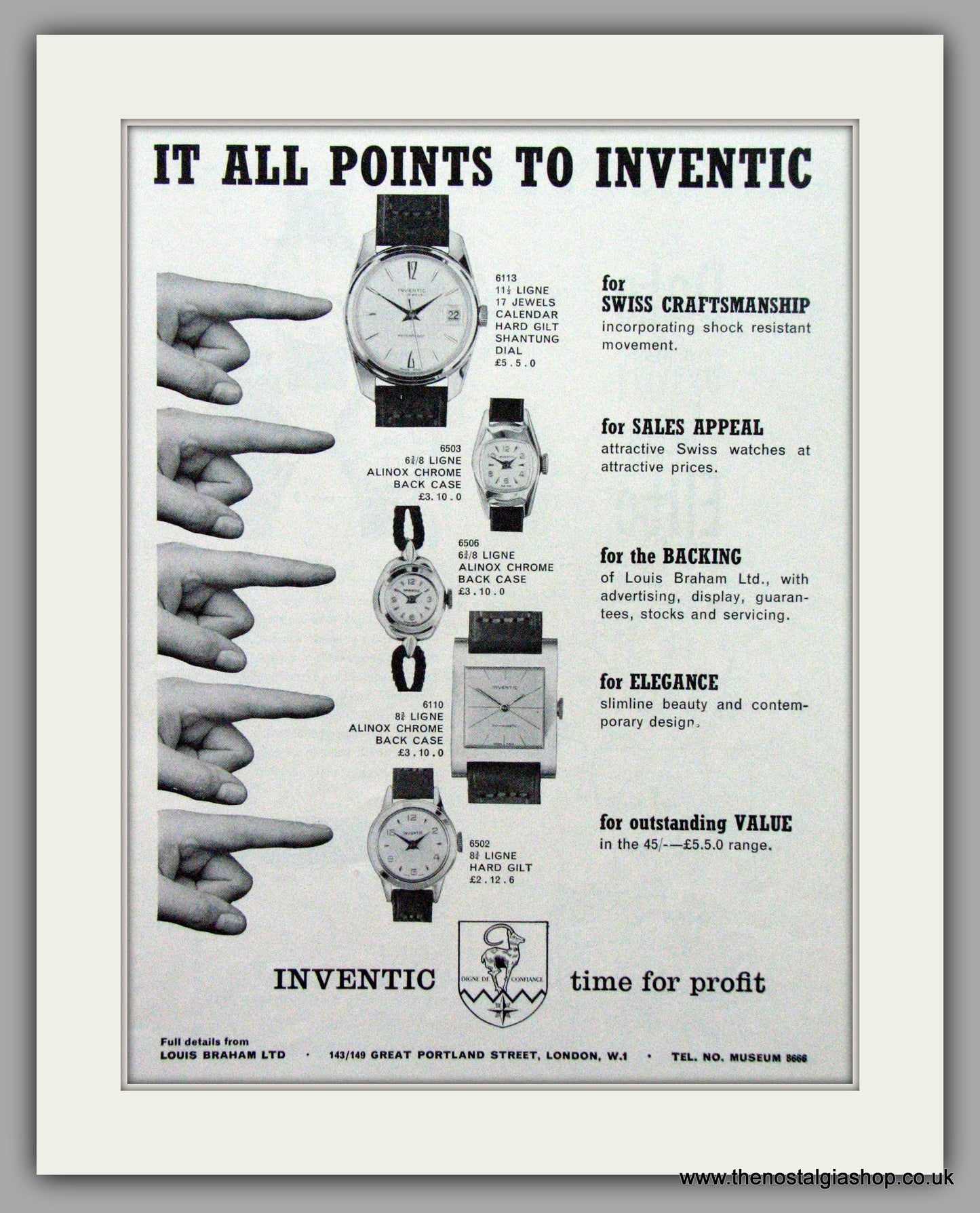 Inventic Swiss Watches. Original Advert 1962.  (ref AD7605)
