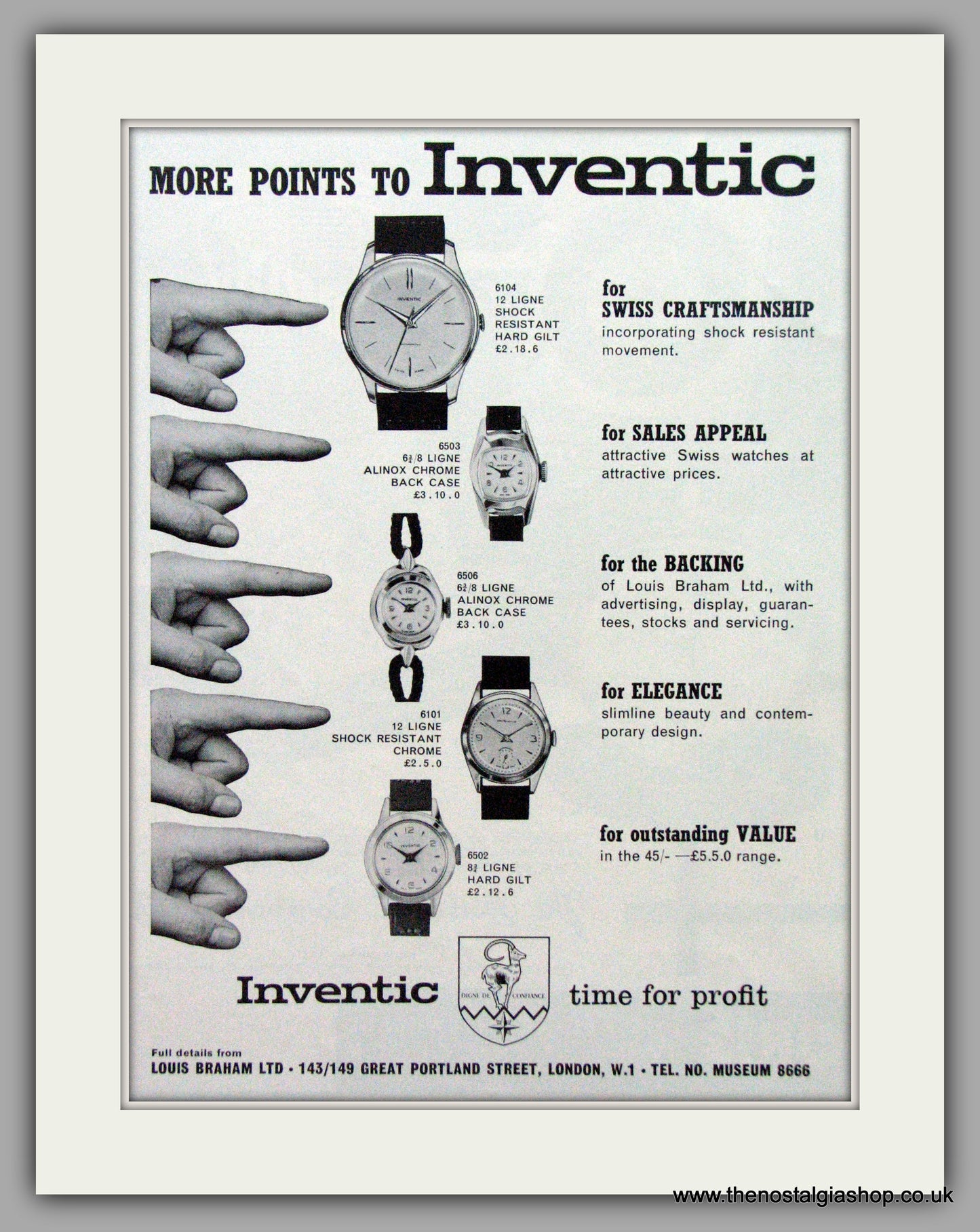 Inventic Swiss Watches. Original Advert 1962.  (ref AD7606)