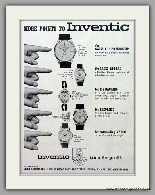 Inventic Swiss Watches. Original Advert 1962.  (ref AD7606)