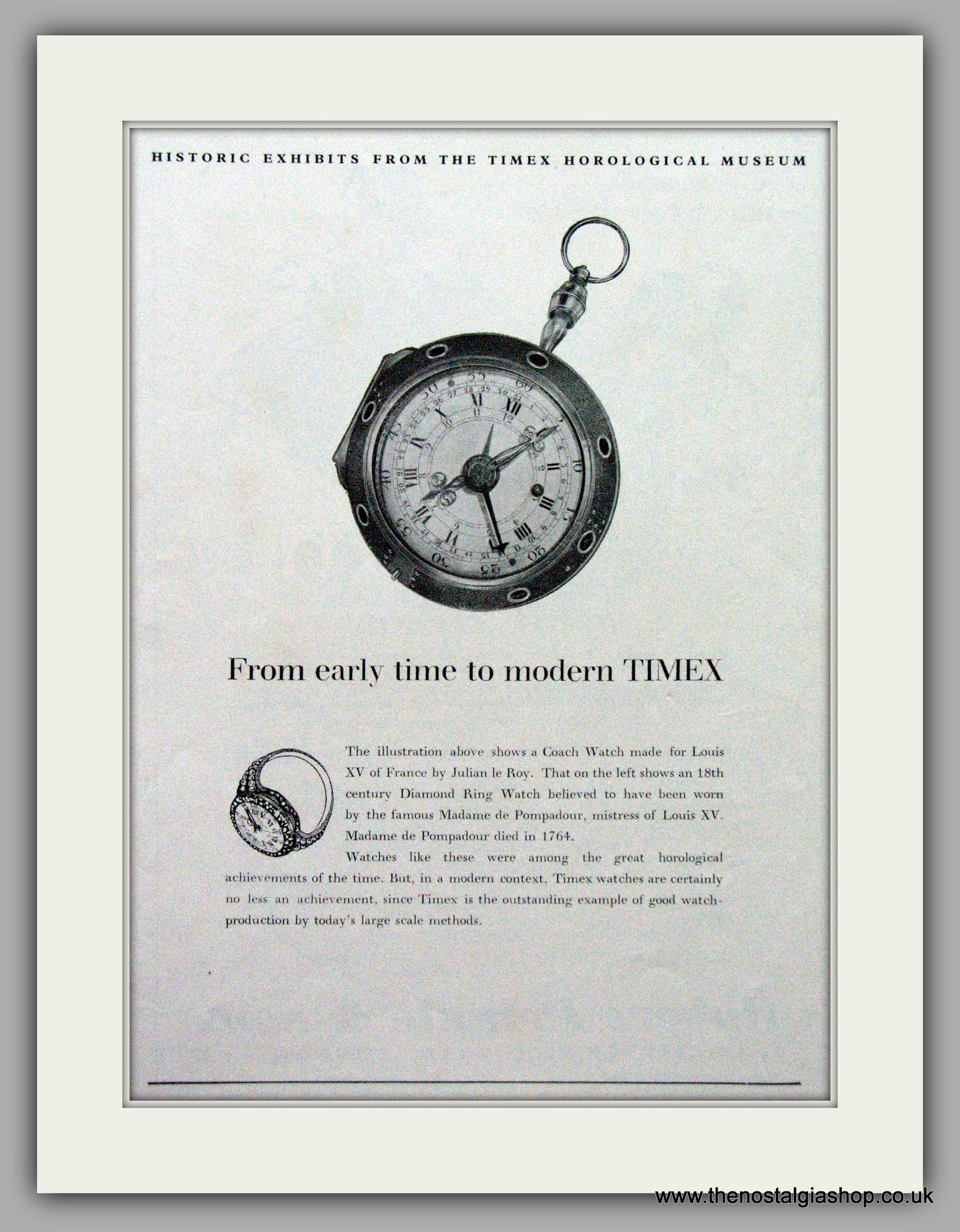 Timex Coach Watch. Original Advert 1957.  (ref AD7607)