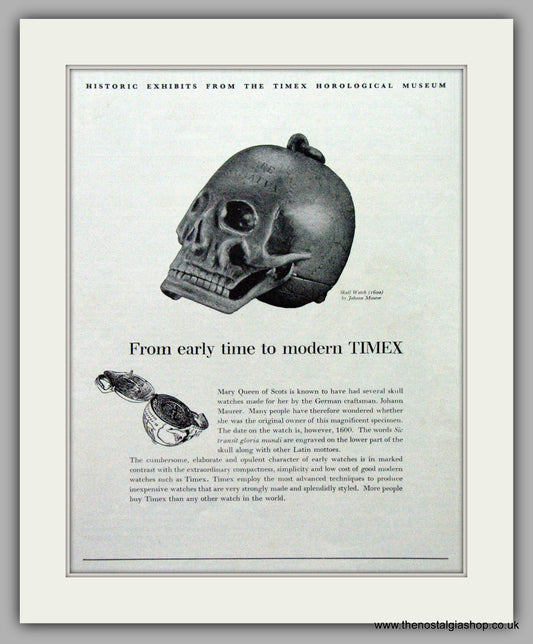Timex Skull Watch. Original Advert 1957.  (ref AD7608)