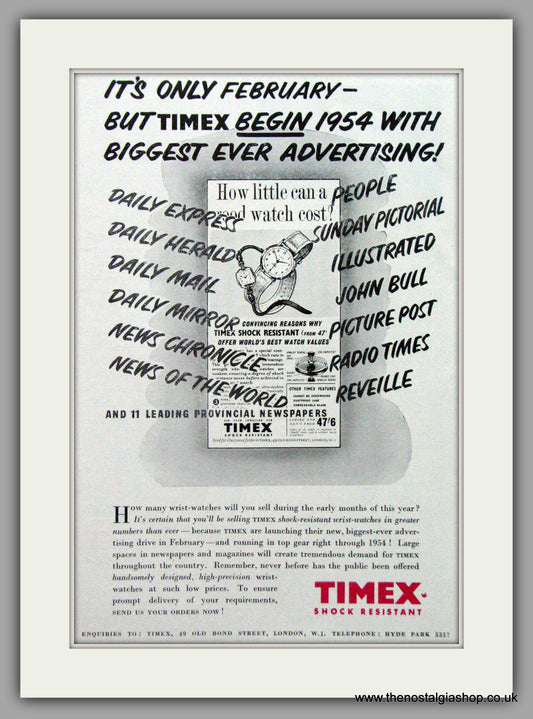 Timex Watches. Original Advert 1954.  (ref AD7613)