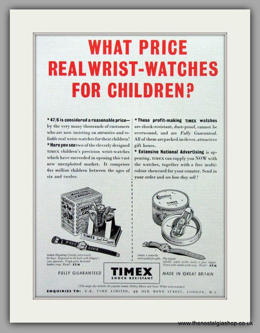 Timex Watches. Set of 2  Original Adverts 1953.  (ref AD7614)