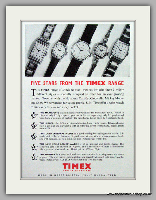 Timex Watches. Original Advert 1953.  (ref AD7615)