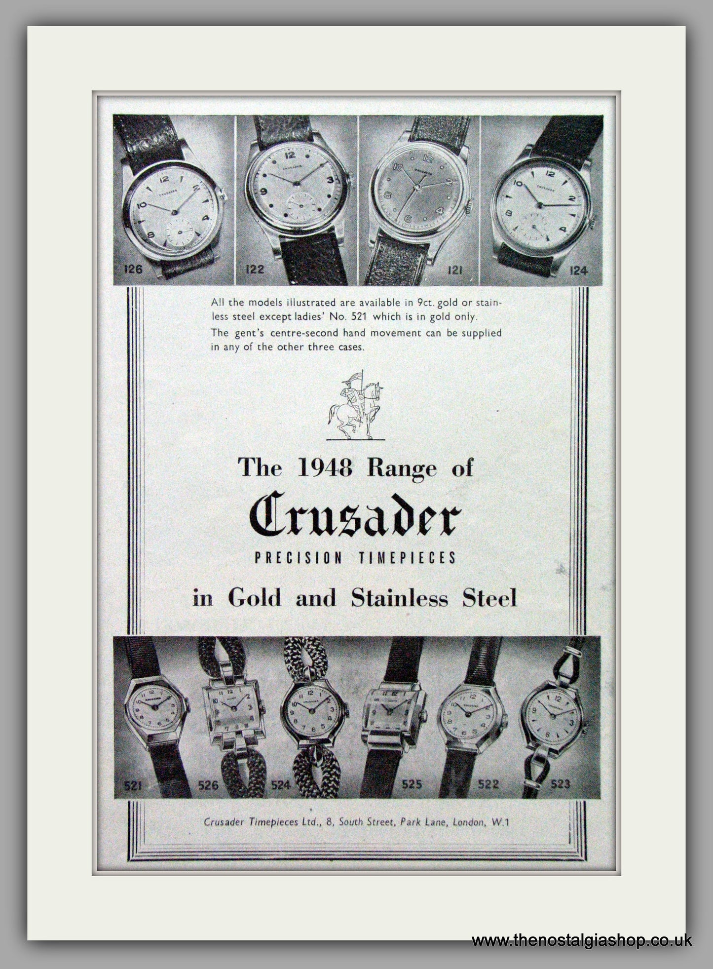 Crusader Watches. Original Advert 1948.  (ref AD7616)