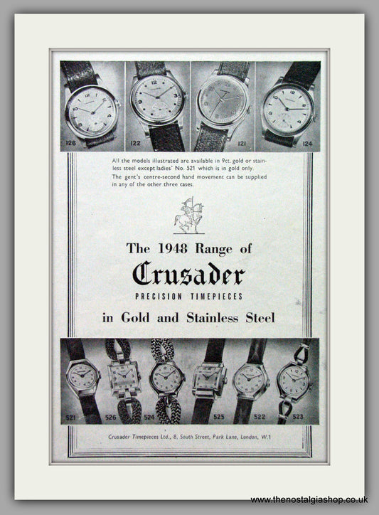 Crusader Watches. Original Advert 1948.  (ref AD7616)